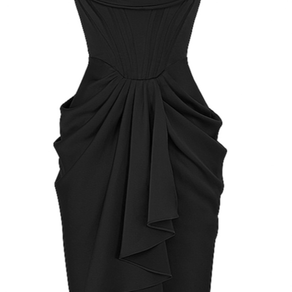 Black Satin House of Cb Janis Corset Midi Dress - Picture 2 of 6